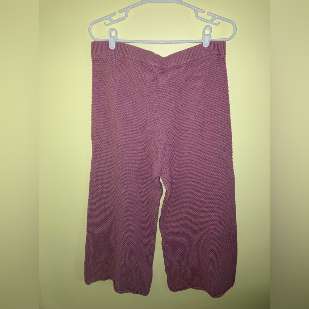 FREE PEOPLE Beach Hailee waffle knit crop pants sz L pink easy pull on lounge - Picture 6 of 9